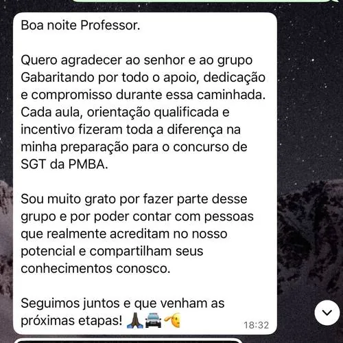 Feedback de aluno — gratidão pela preparação para SGT PMBA